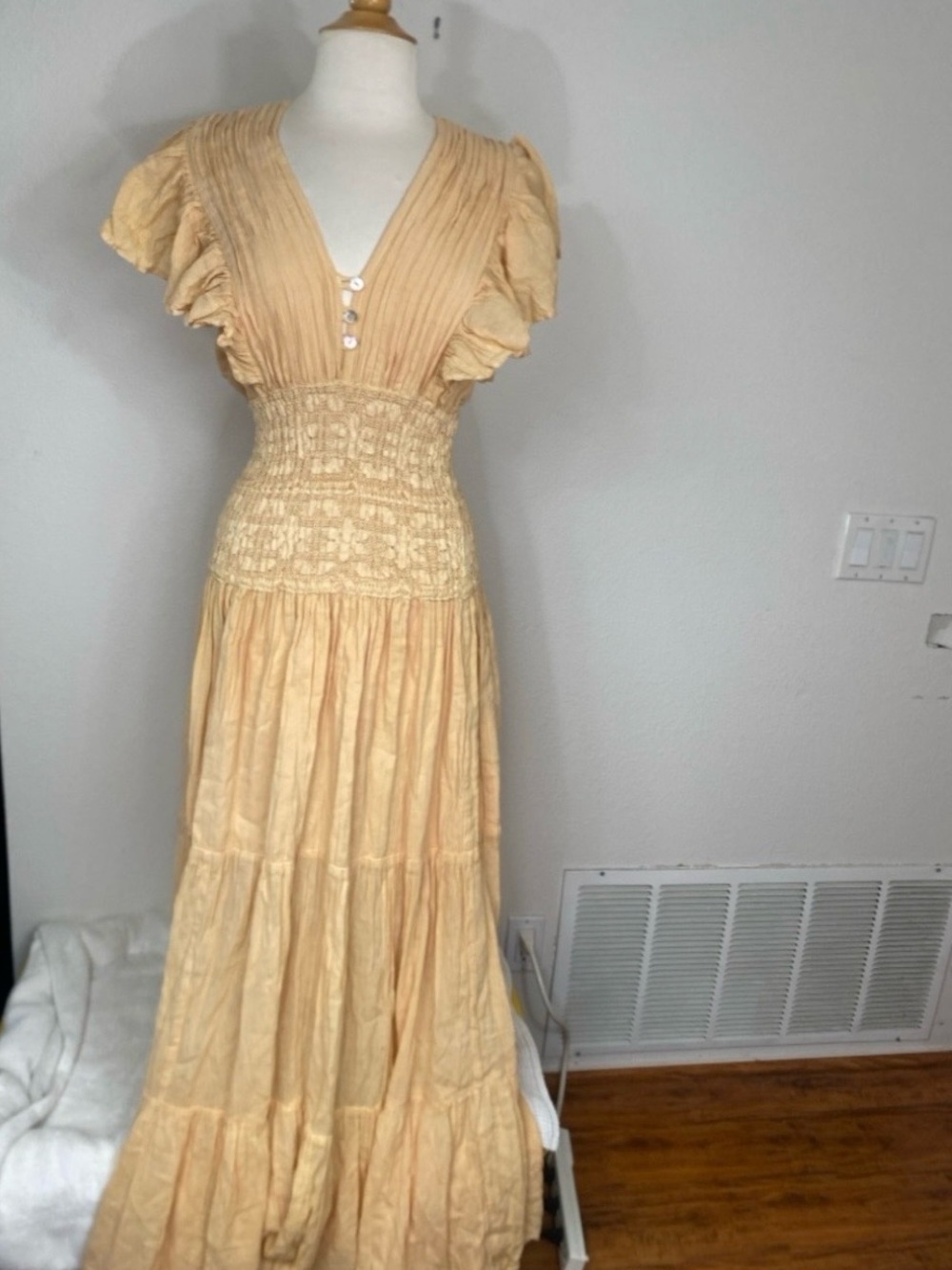 Jen's Pirate Booty Womens Peach Gauzy Cotton Maxi Dress Size Medium Boho Coastal